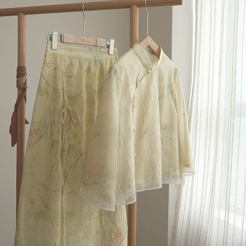 4625《夜半鸣蝉》原创新中式国风禅意两件套文艺显瘦气质套装