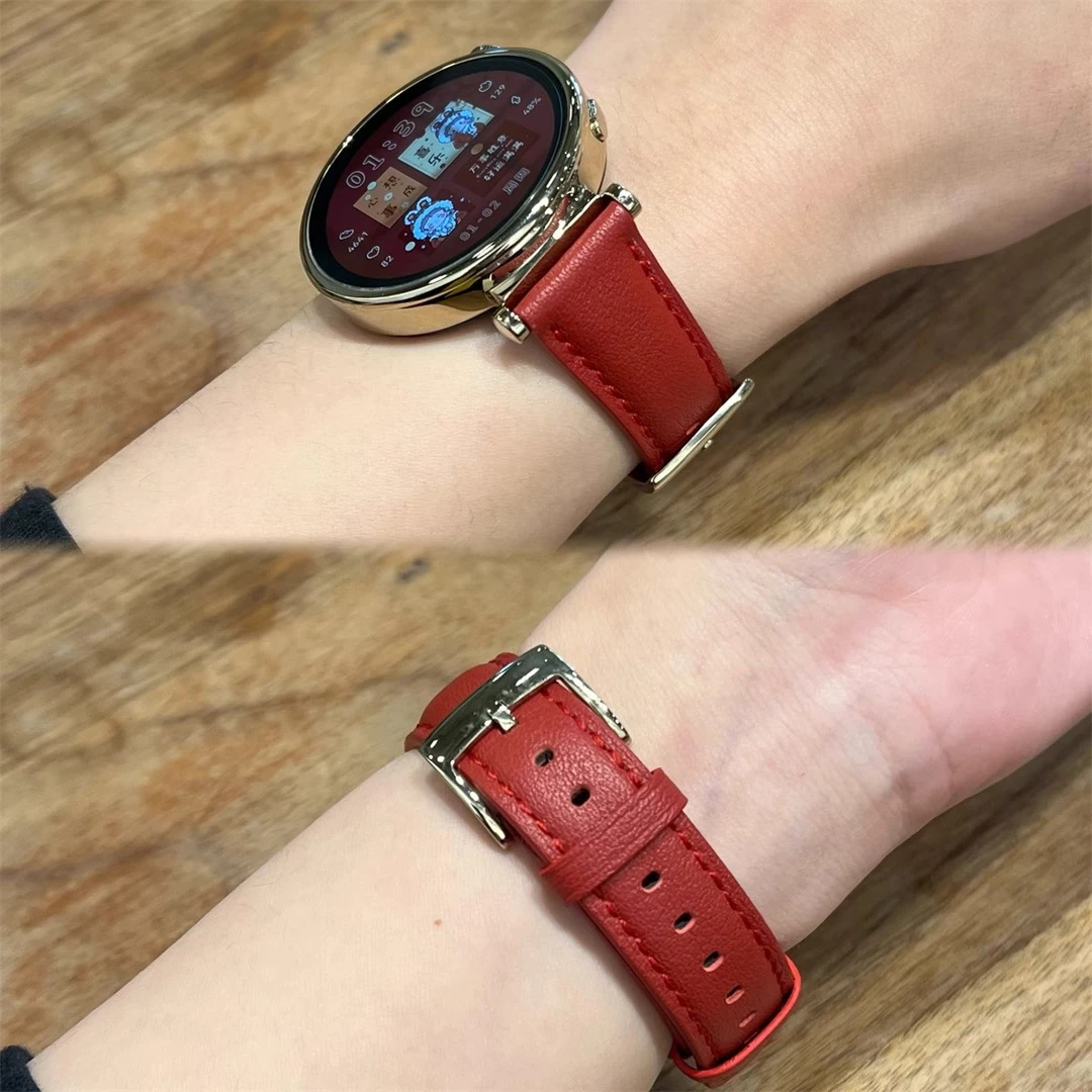 适用于华为GT5哑光红色Watch5软真牛皮表带GT4 41MM新款18MM男女