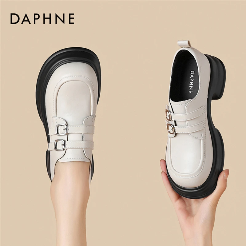 达芙妮乐福鞋女2025新款春季英伦风厚底增高百搭通勤白色jk小皮鞋