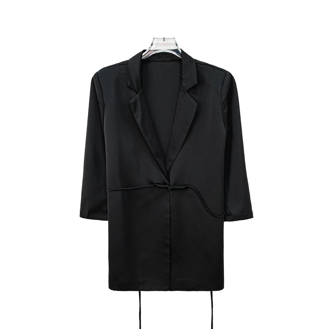 X26235【优雅意韵】高级感韩版宽松醋酸系带修身显瘦短外套白色