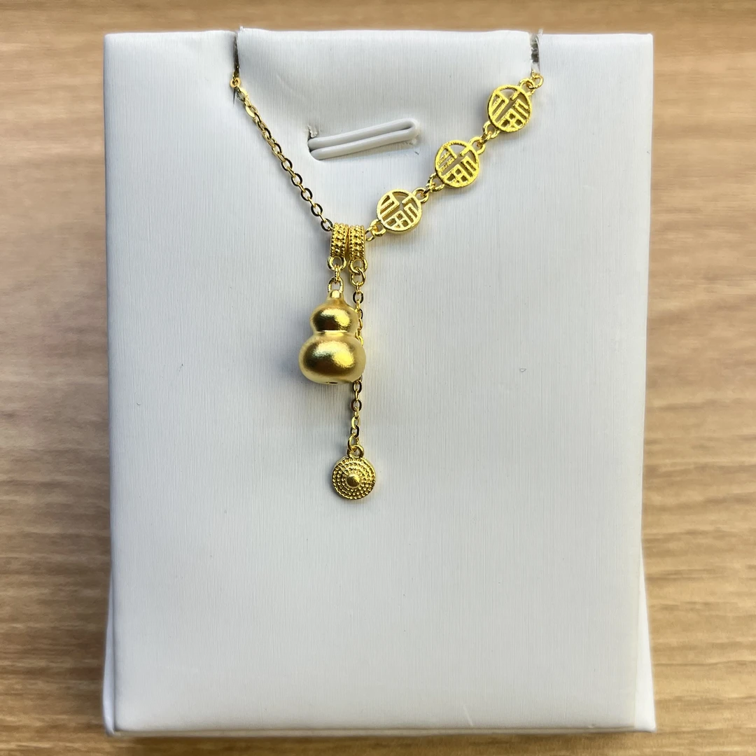 纯万福足金999黄金5g工艺三福葫芦1黄金套链吊坠按克卖