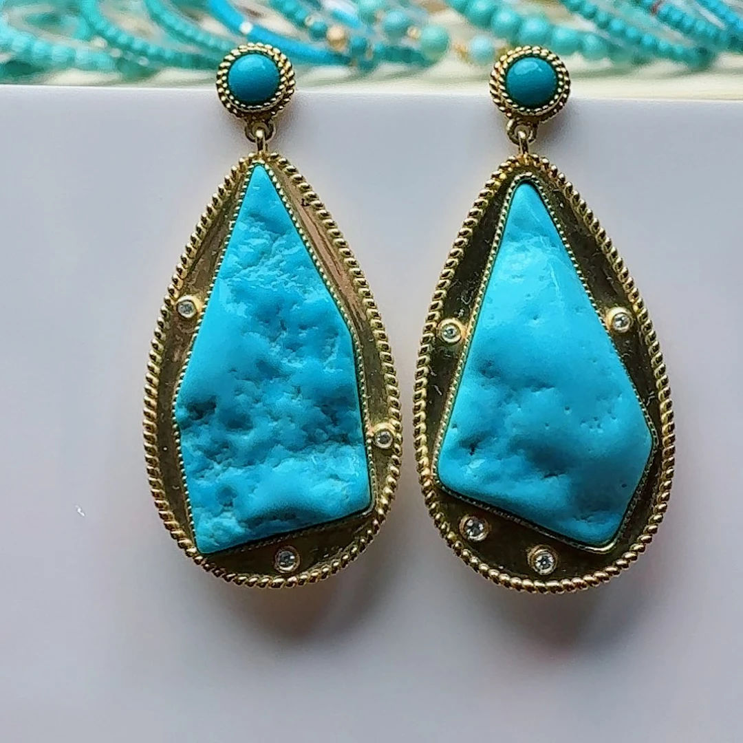 绿松石未镶嵌高瓷蓝新中式款耳钉