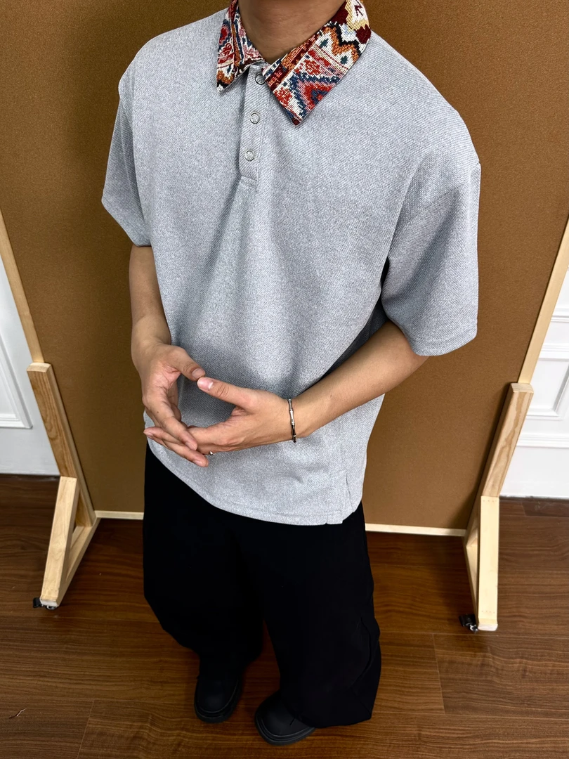 BeOurRule复古撞色拼接设计260g高克重polo领短袖T恤上衣男女宽松