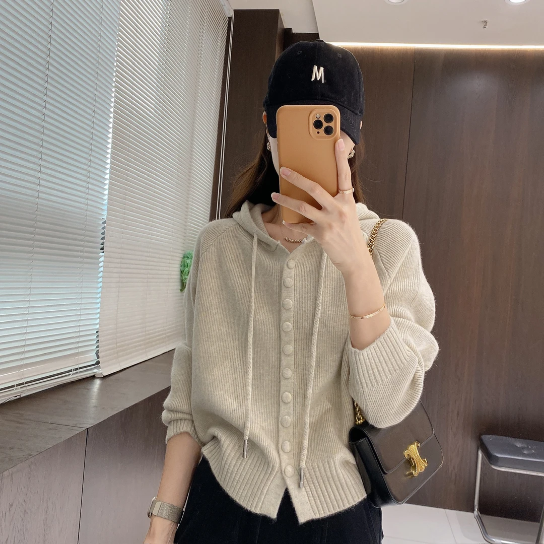 IMFLY金小金自制女装 针织开衫DYW9866秋冬季宽松休闲连帽衫外套