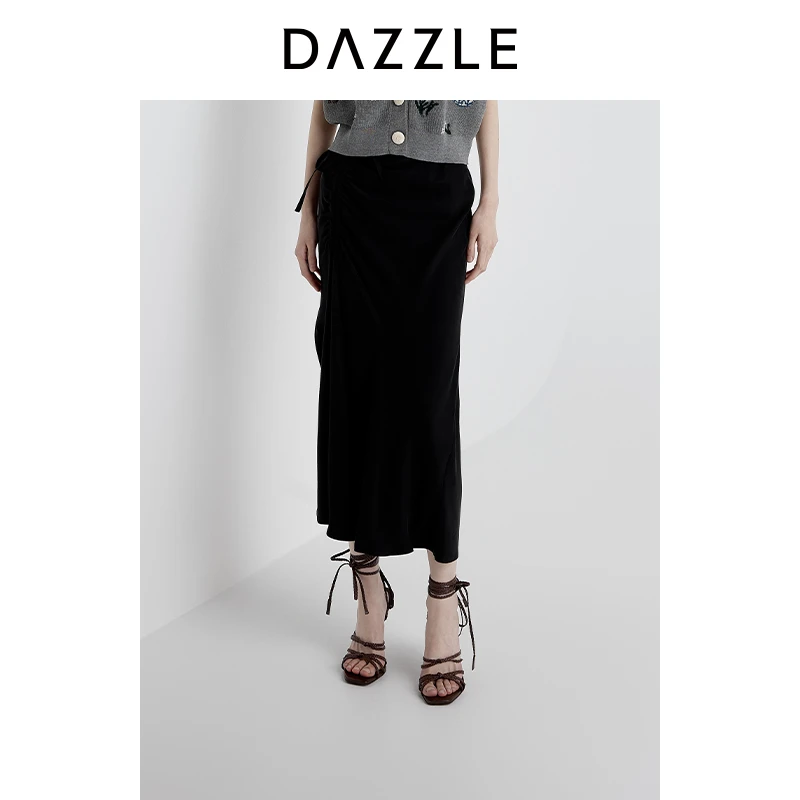 DAZZLE 地素半裙2025年夏季黑色长裙2J2S451