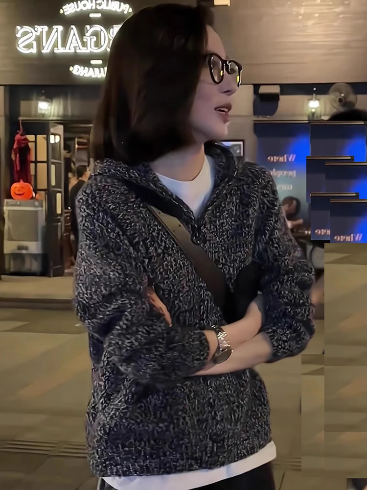 连帽针织衫女2025秋冬新款卫衣拉链毛衣开衫外套时尚洋气韩版穿搭