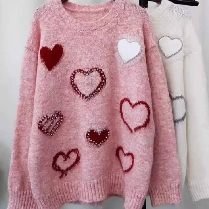 烫钻套头毛衣女外穿秋冬高级感宽松慵懒风减龄打底针织衫韩系上衣