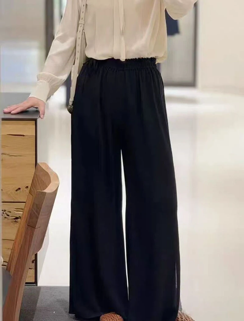 小禾纯原2025夏季新款重磅6A级桑蚕丝双层23姆米鬼绉阔腿裤