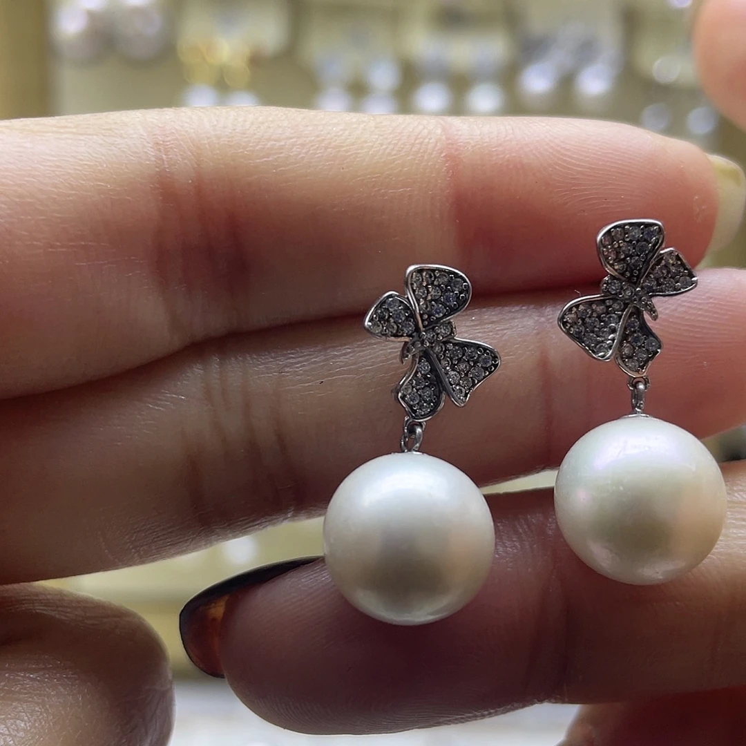 耳饰银S925镶嵌淡水珍珠