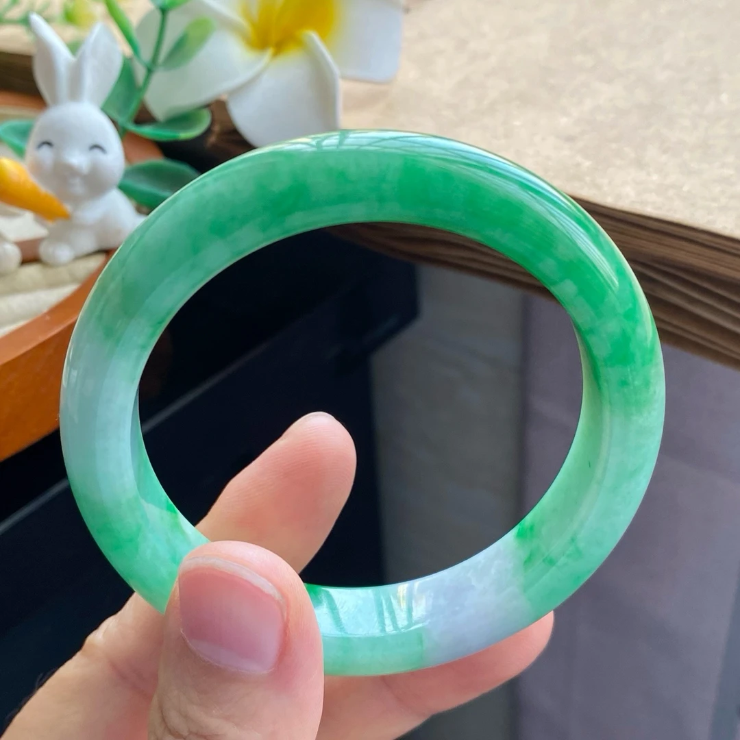 天然翡翠12.22批正圈翠绿色12158号54.6-12.2-8.4 氧天然翡翠手镯