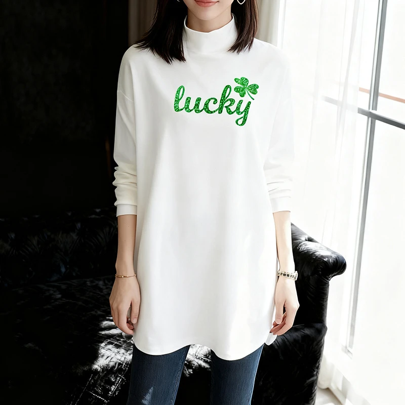 高级感小众2025秋季长袖白色恤女美式街头宽松百搭高领上衣