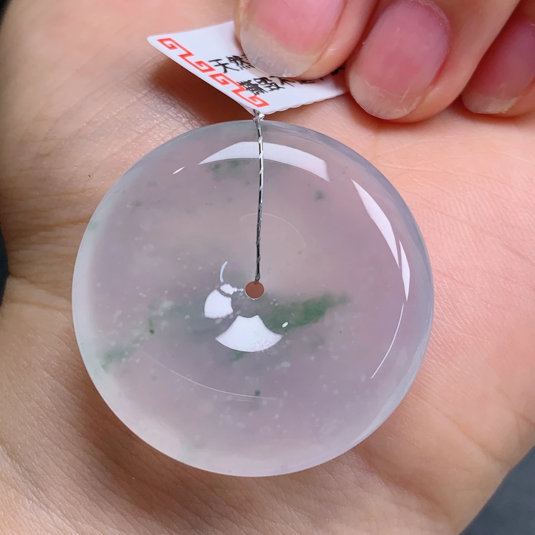 天然缅甸翡翠A货高冰飘花平安扣气质精美尺寸32.3+6.2  643