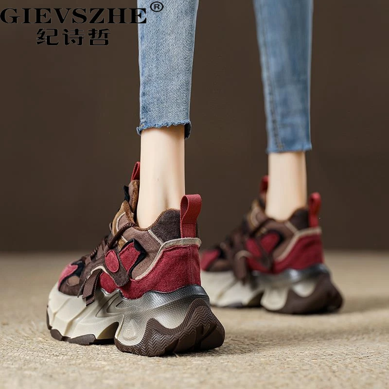 纪诗哲欧货加绒拼色老爹鞋女2025年秋冬新款水洗帆布运动鞋保暖休