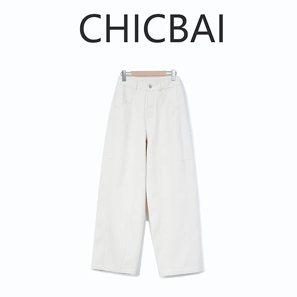 CHICBAI 25新款异型剪裁 复古阔腿海浪扭扭牛仔裤