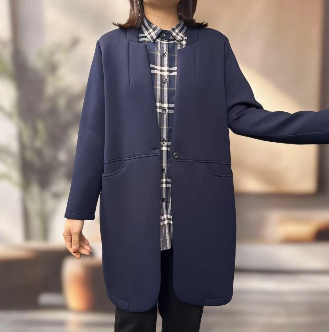 T-146秋冬设计师款重磅长绒棉简约西装领气质时尚百搭大衣外套