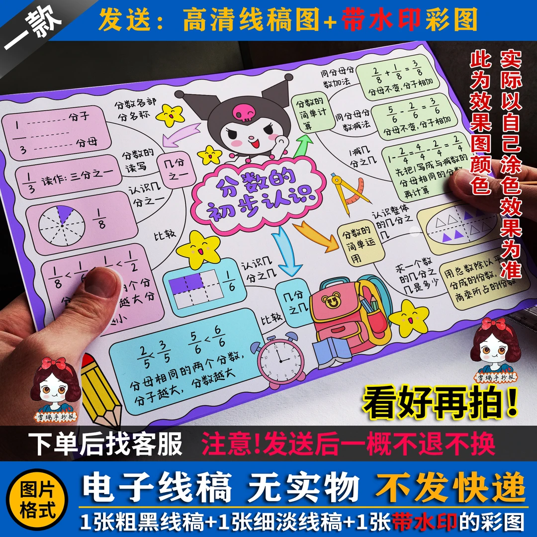 手抄报电子线稿可打印 数学小报分数的初步认识1