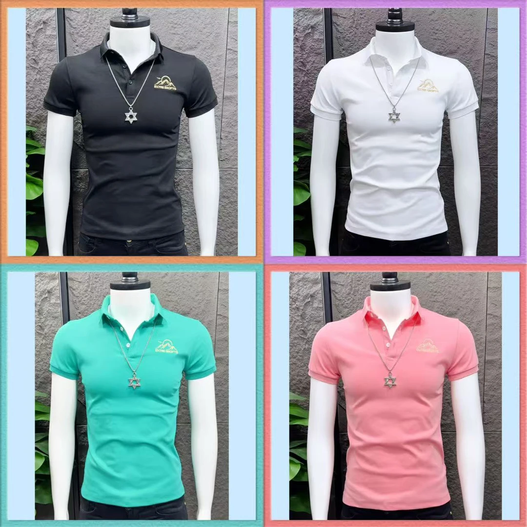 夏季新款男士翻领修身短袖T恤潮流时尚百搭男上衣半袖T恤衫8379