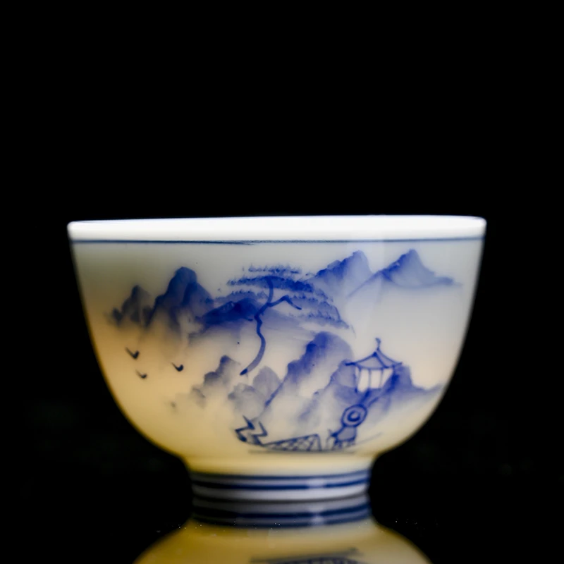 家用手绘功夫茶具小茶杯6只装釉下彩办公轻奢陶瓷品茗杯茶盏单杯