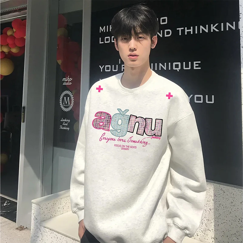 美式创意设计感字母印花套头圆领卫衣男女秋冬季百搭休闲情侣上衣