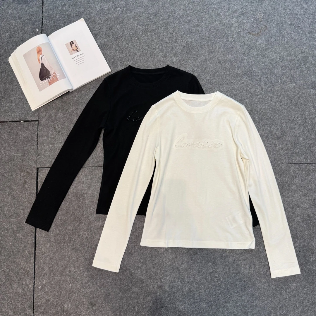 【南油张贝贝】25S女极简风字母宽松型圆领长袖T恤休闲8131