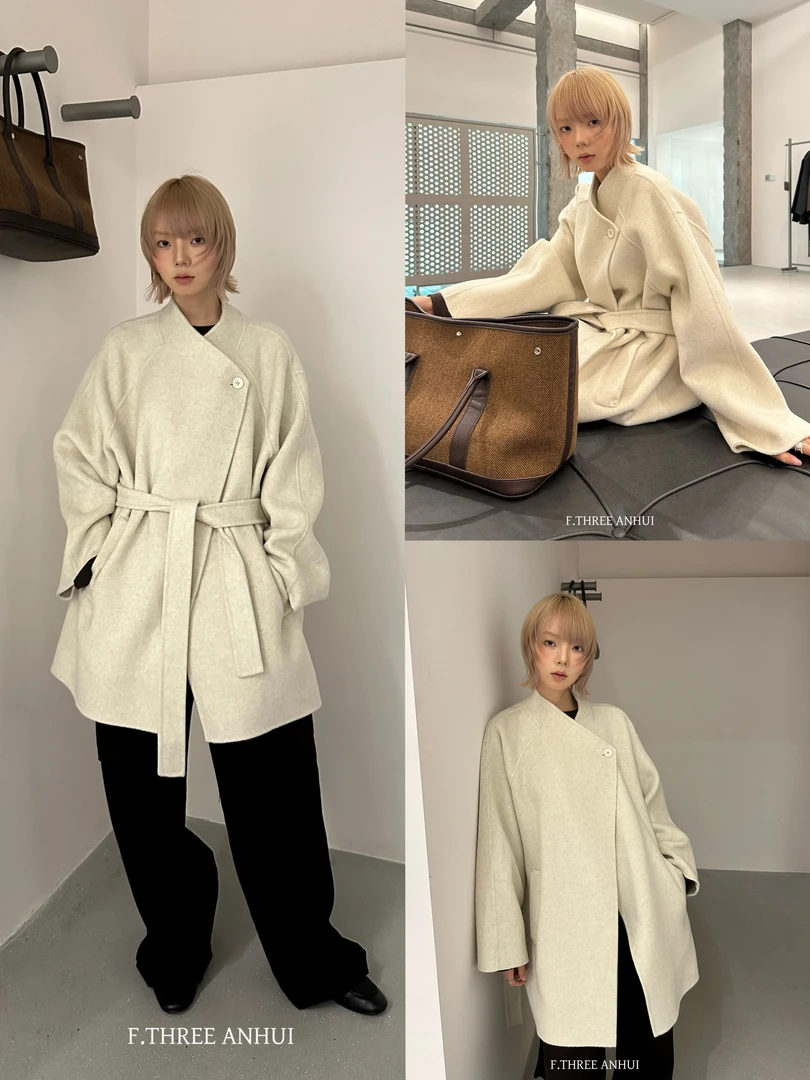 99187-1#宽松立领透气厚款秋冬百搭慵懒简约中长款