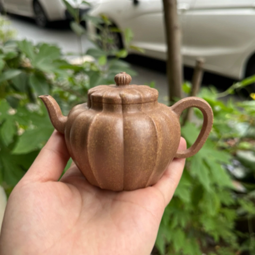 惠藏紫砂周文举全手工葵纹莲子壶原矿老段泥150cc