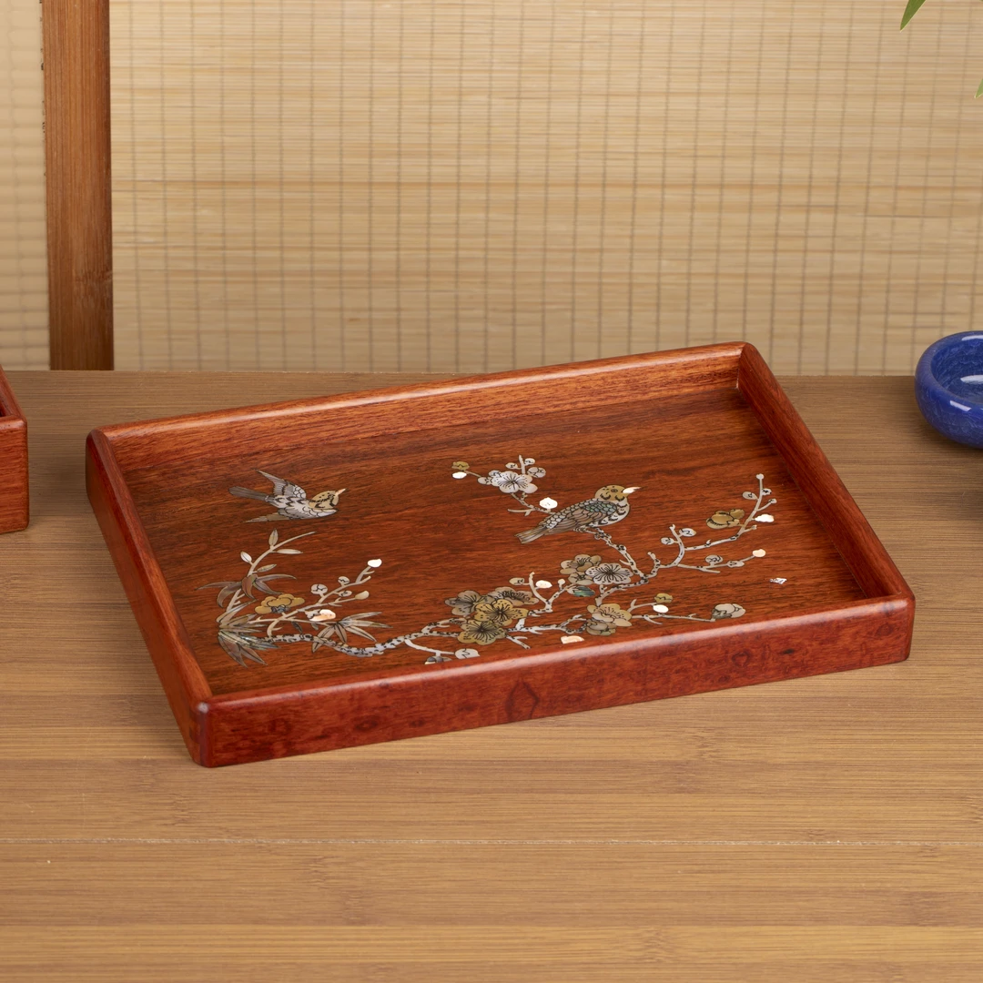 L一实木喜上眉梢螺钿茶盘收纳盘