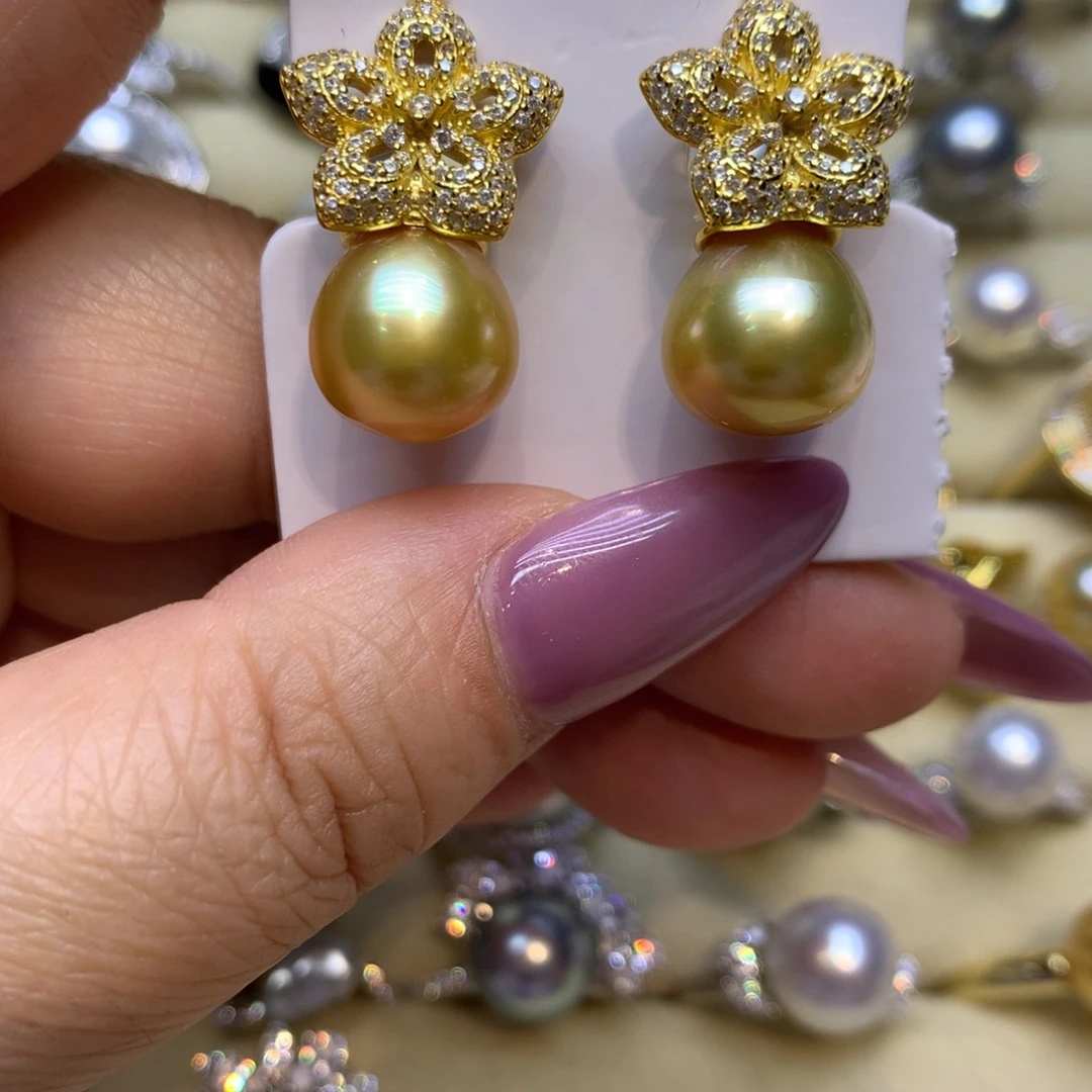 银S925镶嵌耳饰海水珍珠