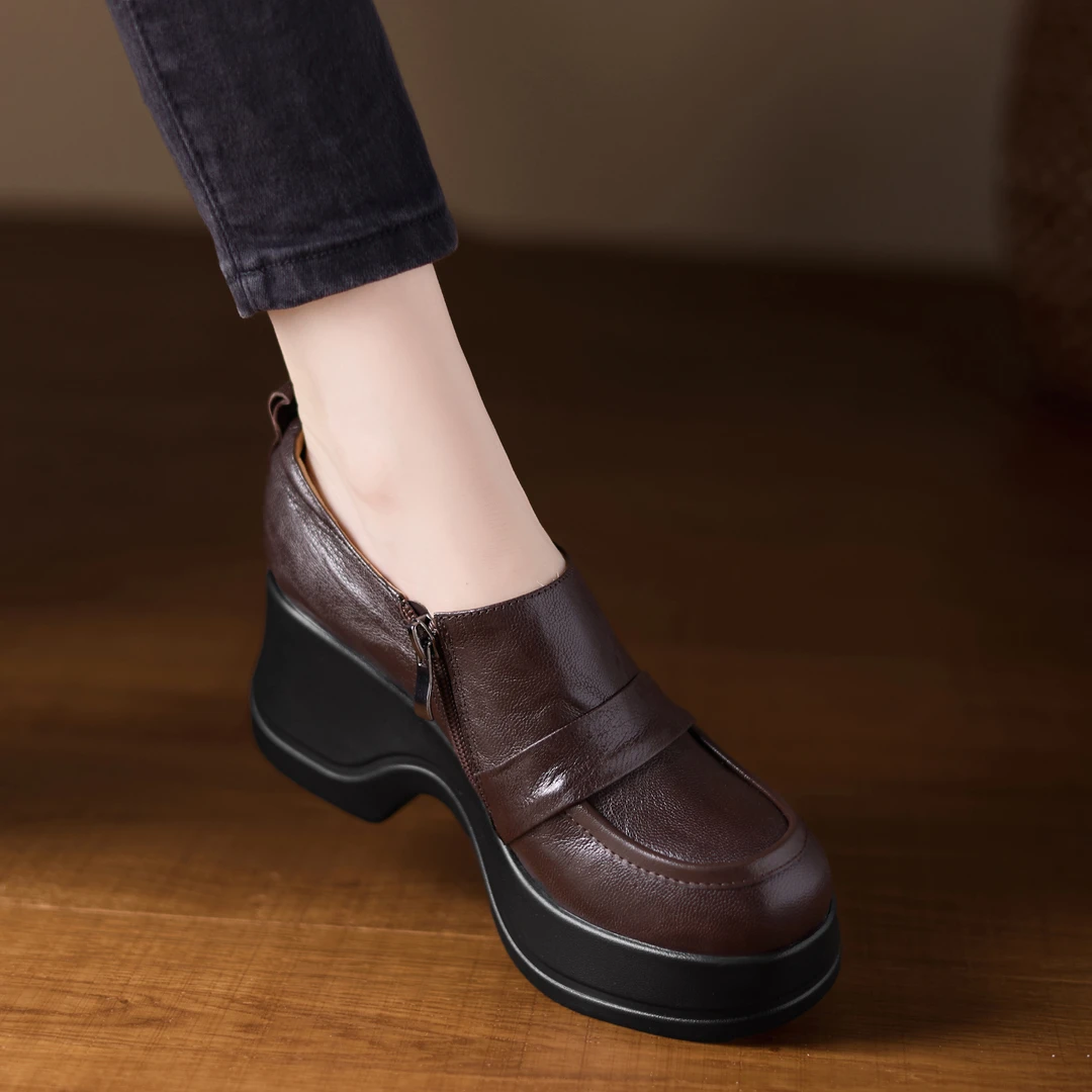 小个子手工女鞋7.5cm~英伦风平跟坡跟高跟鞋舒适不累脚百搭单鞋女