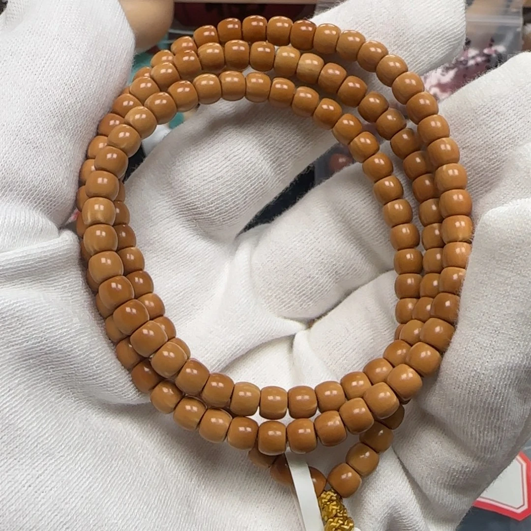 清***见手串橄榄核老挝长串极限弧微白5.5mm