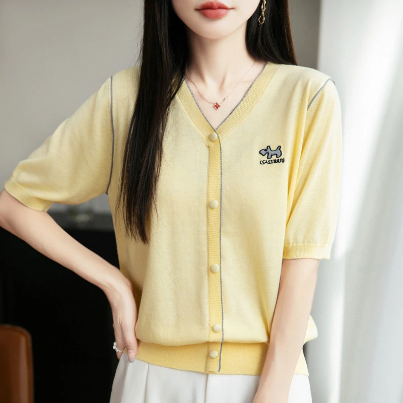 桑蚕丝羊毛小狗假开衫