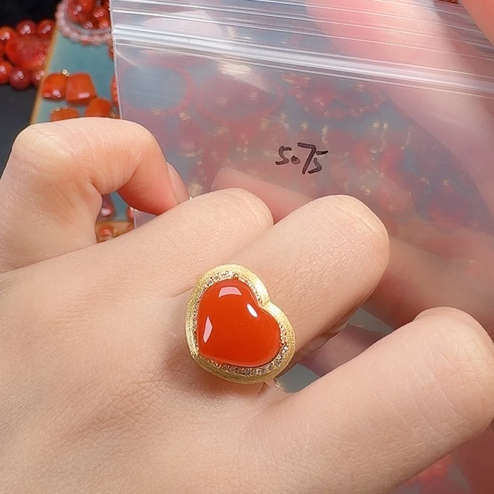 南红玛瑙银S925镶嵌戒指