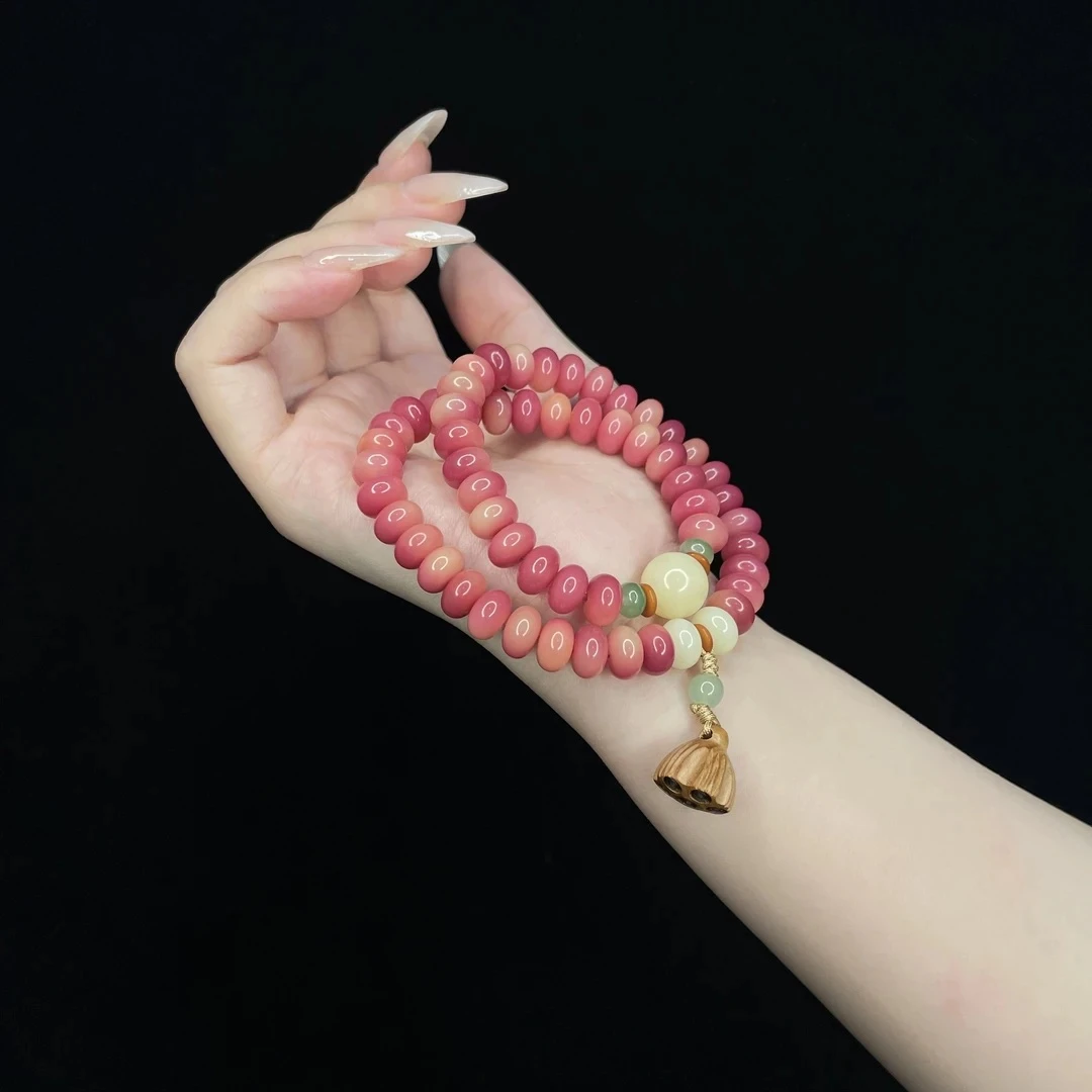 粉玉菩提+玉珠+莲蓬双圈甄选手串14400（悬浮礼盒）