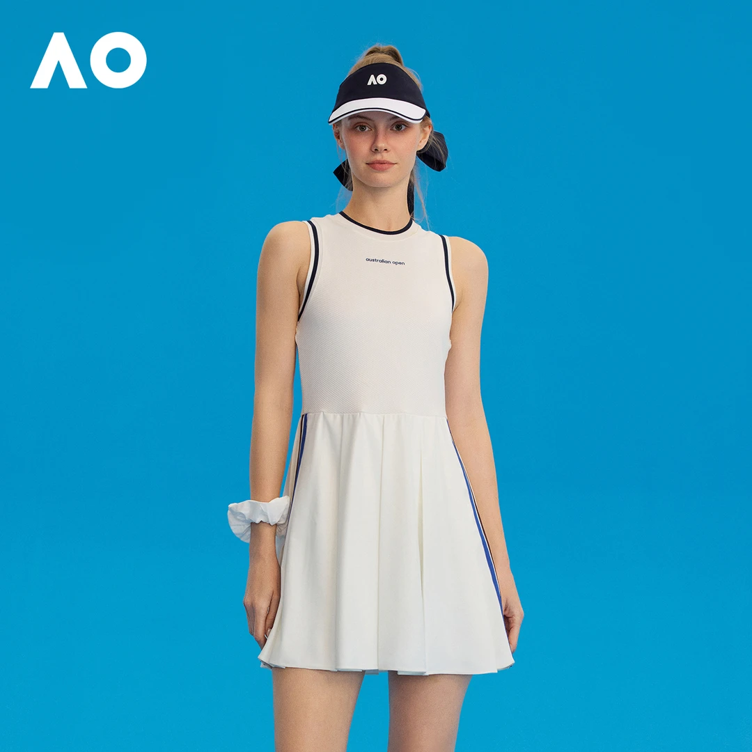 AO澳网2025春夏网球裙女无袖连衣裙运动网球裙网球百褶裙