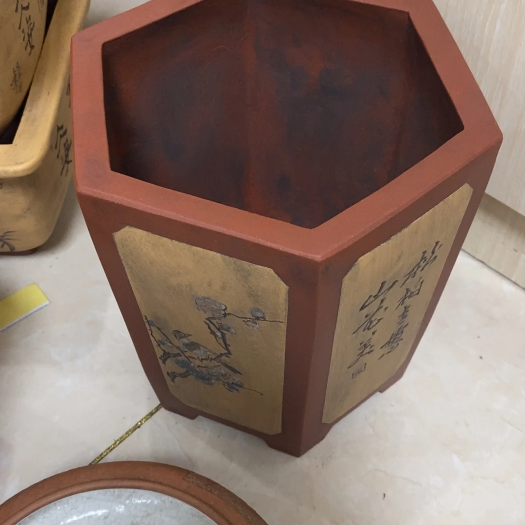 好***树紫砂茶壶六方兰花盆