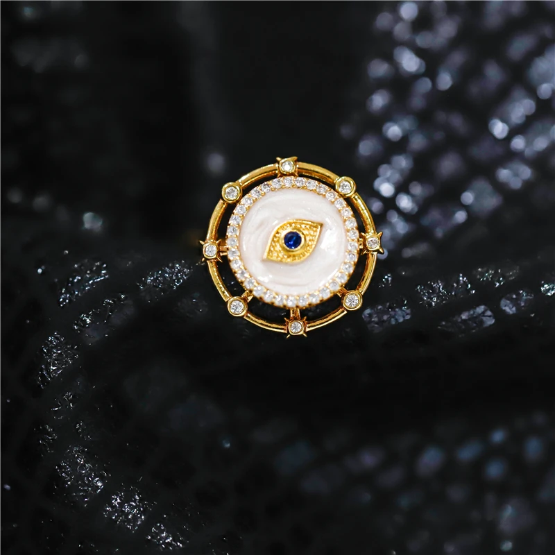饰忆客 铜合金戒指 欧美眼睛旋转开口戒指女锆石气质百搭轻奢指环