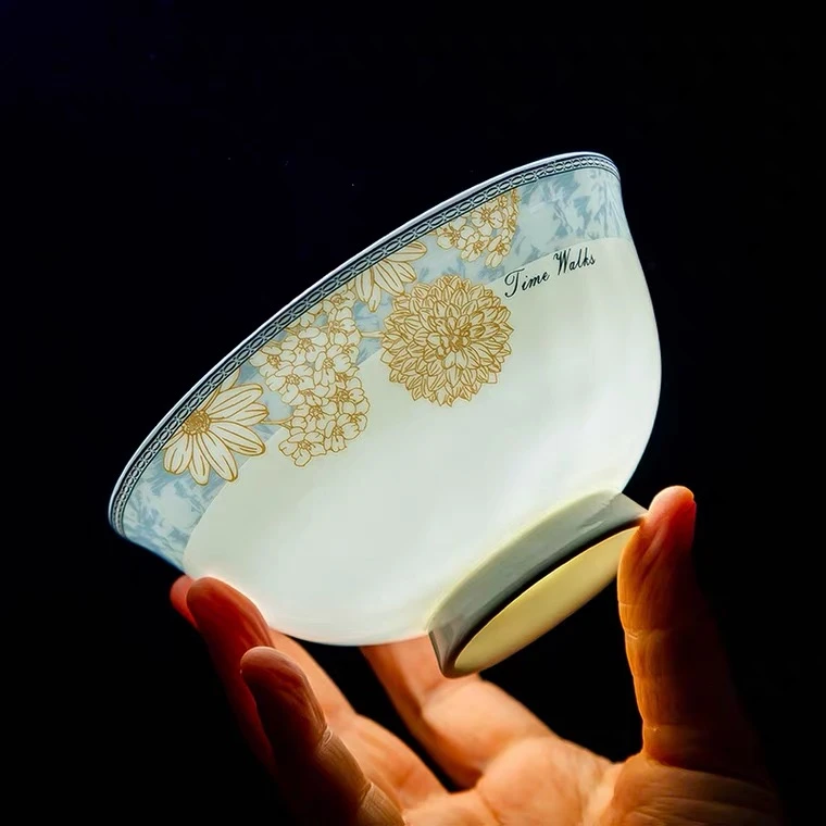 5英寸大号米饭碗高脚防烫时光漫步景德镇家用陶瓷吃饭碗高档轻奢