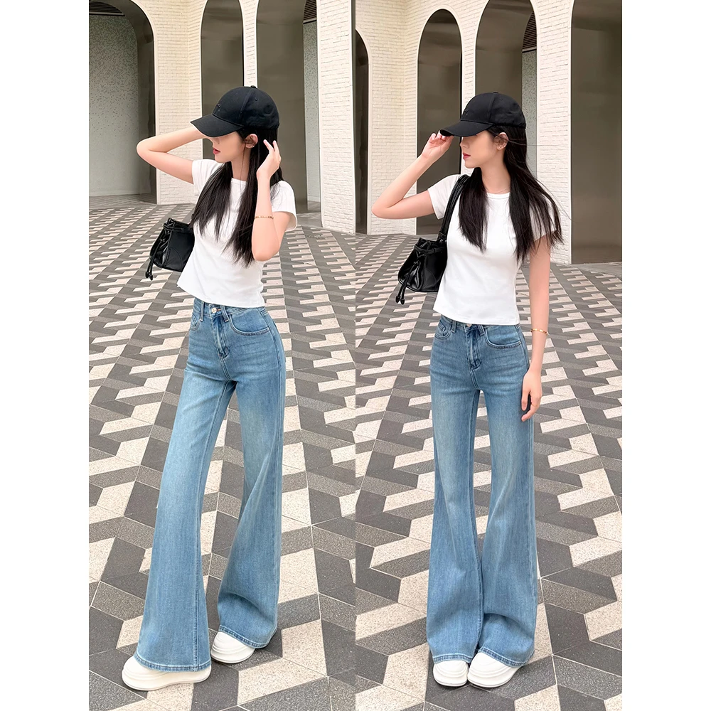 王家有鱼【慵懒假日】夏季薄款高腰直筒显瘦百搭刺绣简约牛仔裤女裤