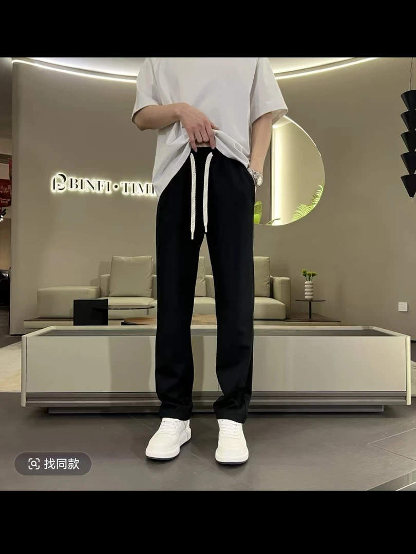 夏季新款男士休闲直筒裤华夫格面料垂感透气舒适简约百搭