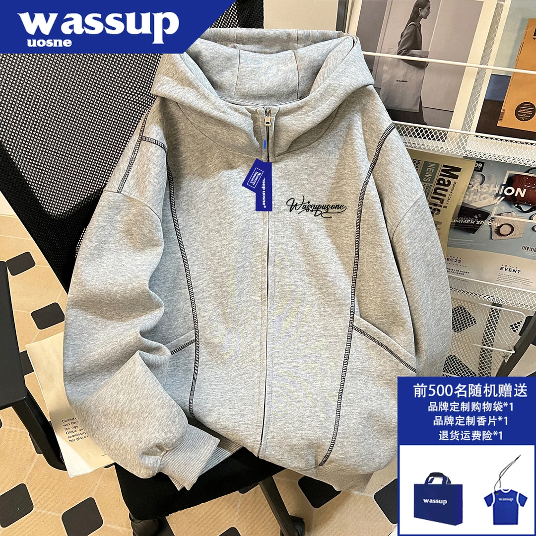 美式潮牌街头连帽卫衣男秋季boxy小众痞帅重磅开衫外套2025年爆款