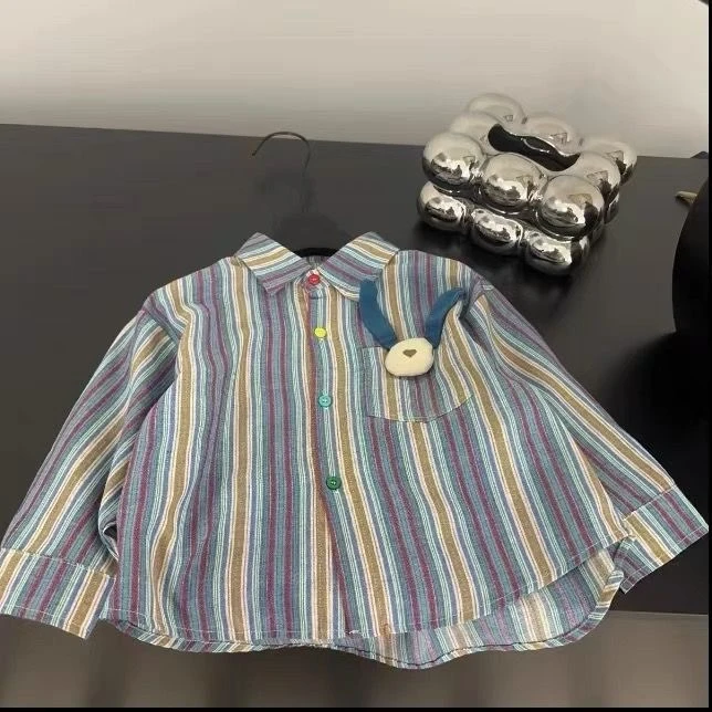 春季儿童春秋长袖韩版时尚百搭休闲条纹春装中小男童衬衫男童女童