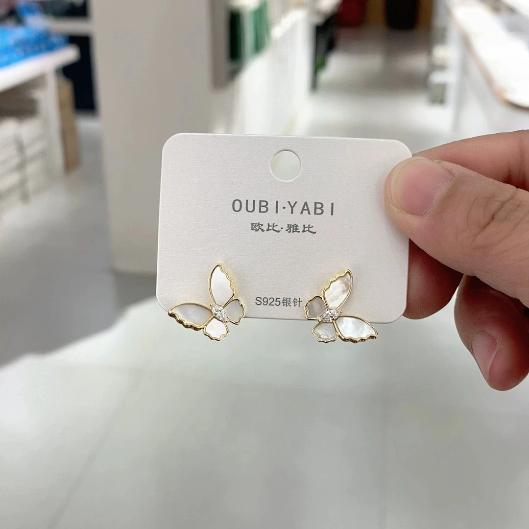 铜合金耳饰 18560  欧比雅比品牌新款s925银针蝴蝶耳环