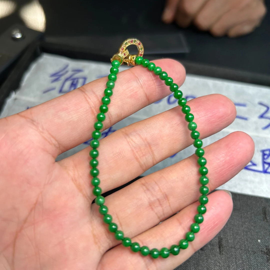 未镶嵌天然缅甸翡翠A货满绿小米珠卡3.6mm