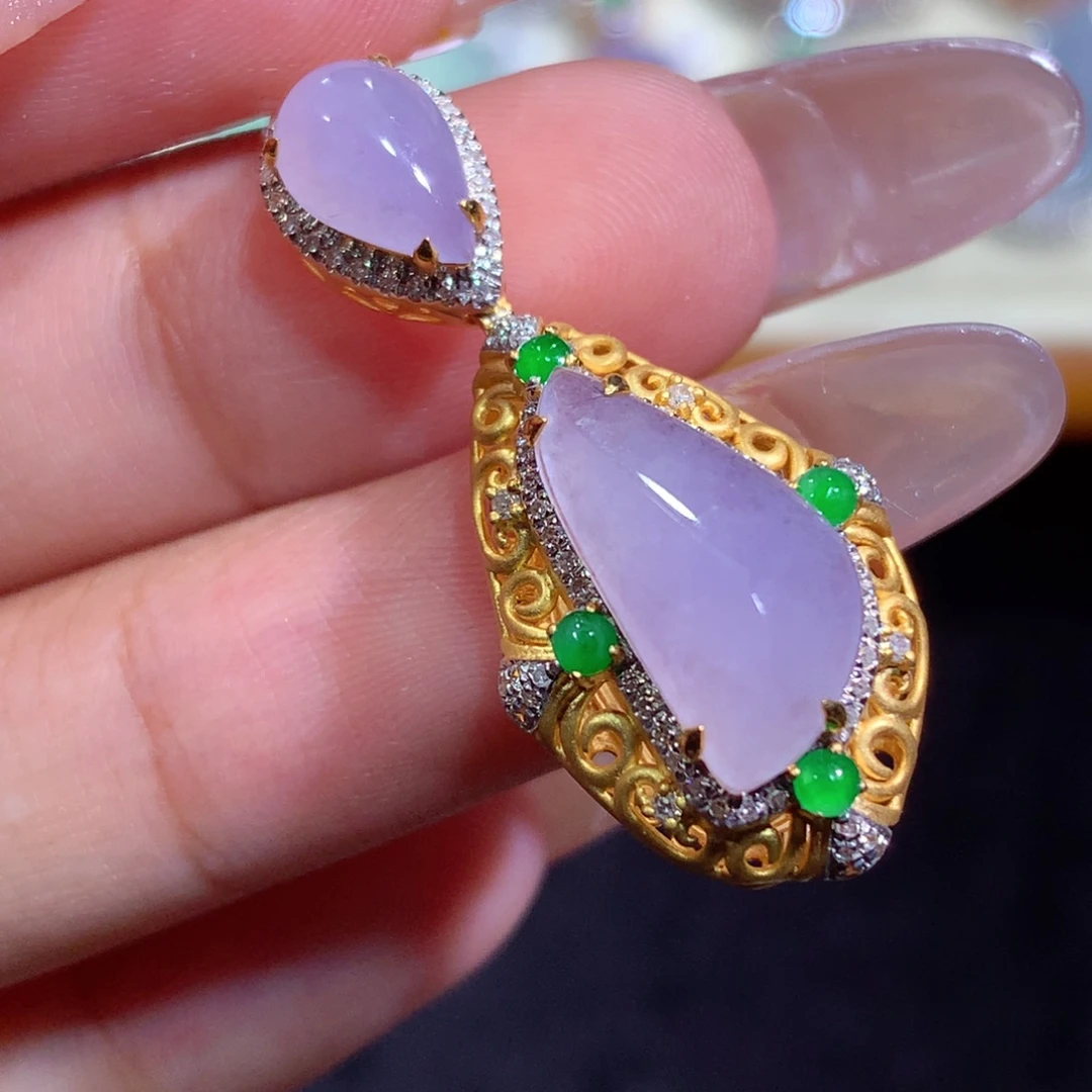 翡翠18K金镶嵌吊坠(不含链)