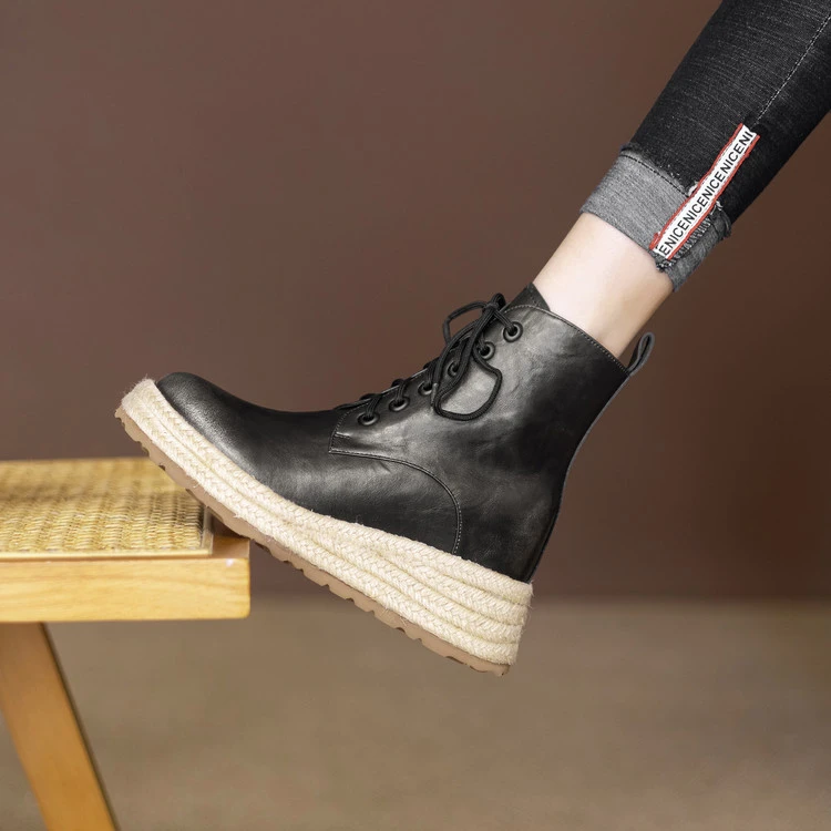 7cm 通勤休闲百搭舒适厚底马丁靴秋冬英伦风复古简约时尚高跟短靴