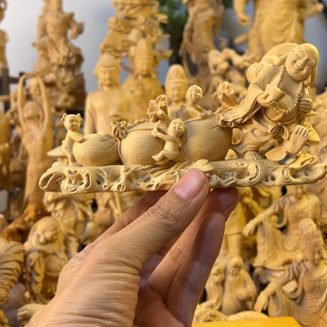 沙***宣木小叶黄杨木16长代代福弥勒佛摆件