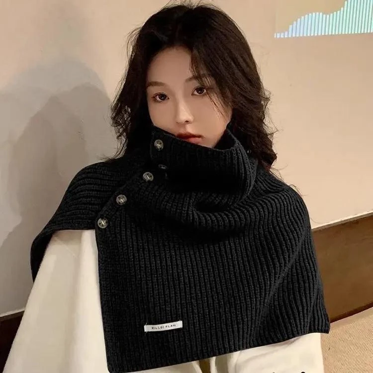 韩版新款高领毛线披肩女秋冬围脖针织套头脖套针韩系小版型围巾