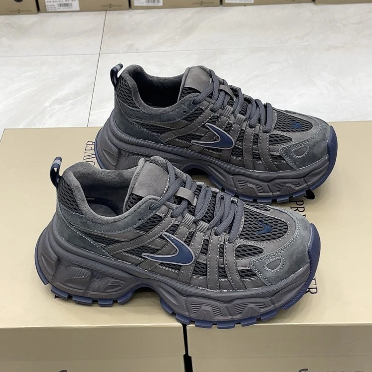 欧货2025秋冬轻便透气老爹鞋增高复古系带百搭运动真皮加绒跑步鞋