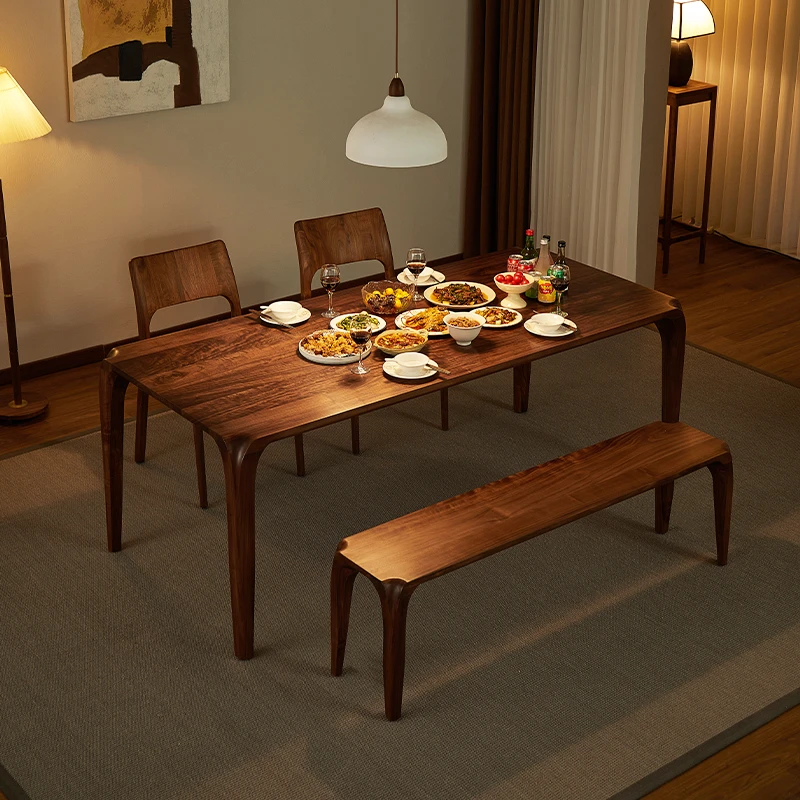 臻致美W北美黑胡桃实木餐桌家用纯实木大餐桌山丘餐桌