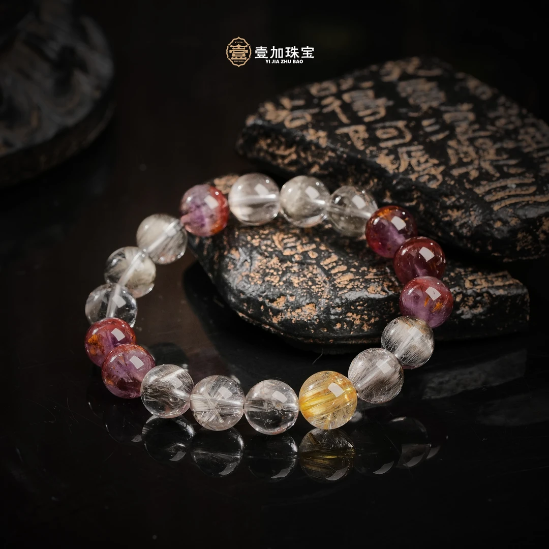 壹加师姐｜手工设计诸事皆赢黑银钛极光水晶手串多样性发一7651N